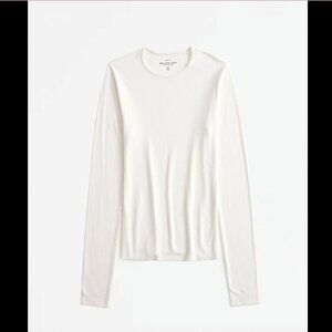Abercrombie & Fitch Long-Sleeve Featherweight Rib Tuckable Top – White – XS